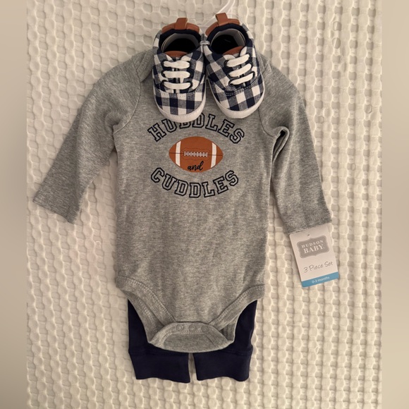 Hudson Baby Other - Hudson Baby Gray and Navy Football 3 Piece Set with Sneakers